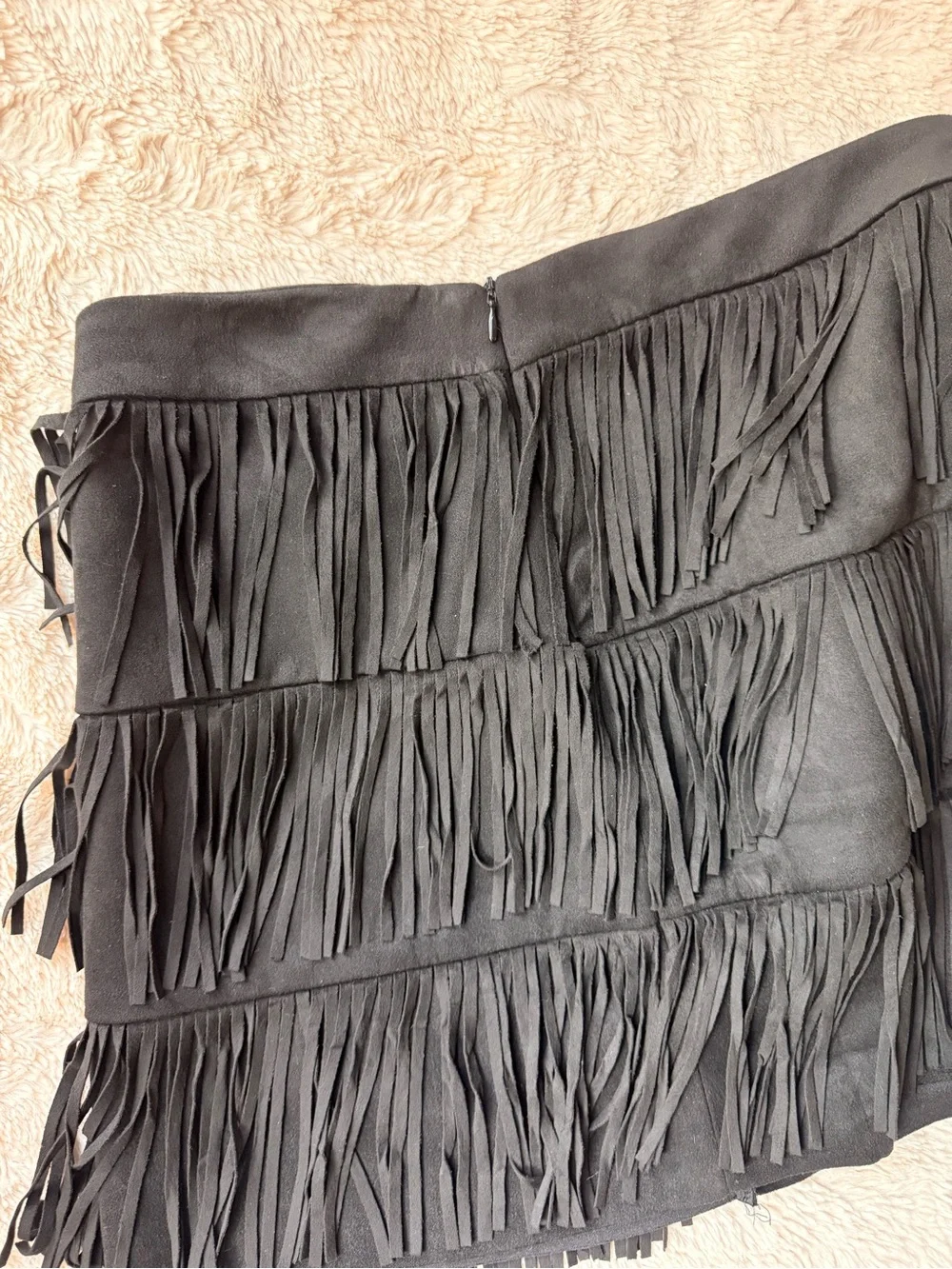 HYFVE Black Tiered Fringe Mini Skirt